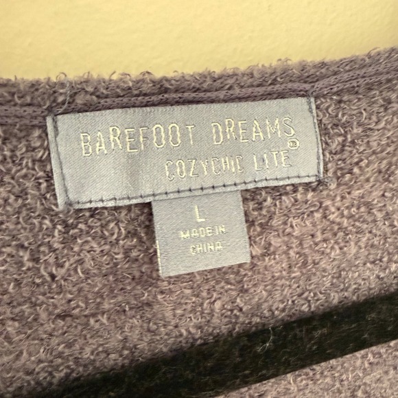 Barefoot Dreams CozyChic Lite Hooded Cardigan Gray Open Front Sweater Large - Picture 4 of 9